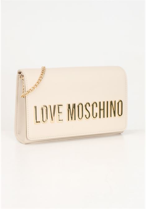 Borsa a tracolla avorio da donna con logo metallico LOVE MOSCHINO | JC4103PP1LKD0110